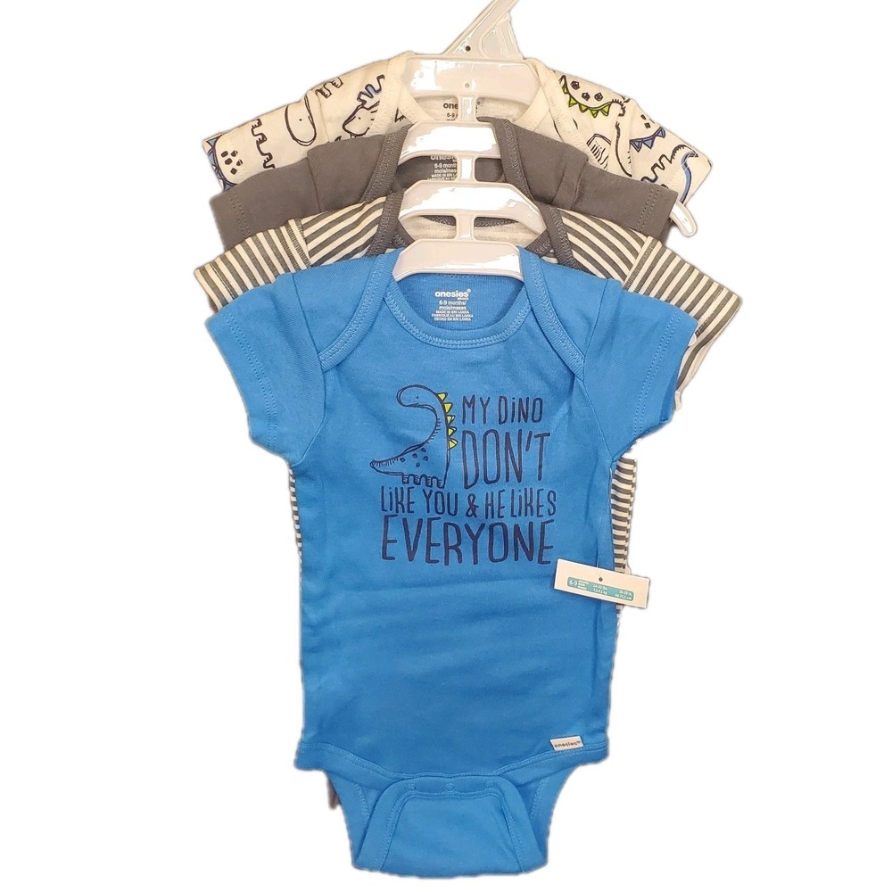 Gerber Onesies Baby Boys' 4- Pack Short‎ Sleeve 6/9 Mos Dinosaurs and Stripes